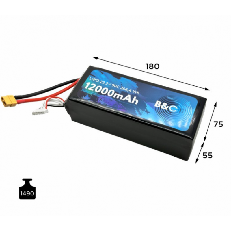 Аккумулятор Li-po B&C 12000mAh 6S 22.2V 90C XT60 (B&C-12000-6S-90-S-XT60)
