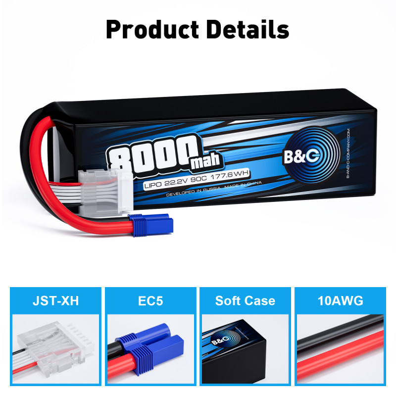 Аккумулятор Li-po B&C 8000mAh 6S 22.2V 90C EC5 (B&C-8000-6S-90-S-EC5)