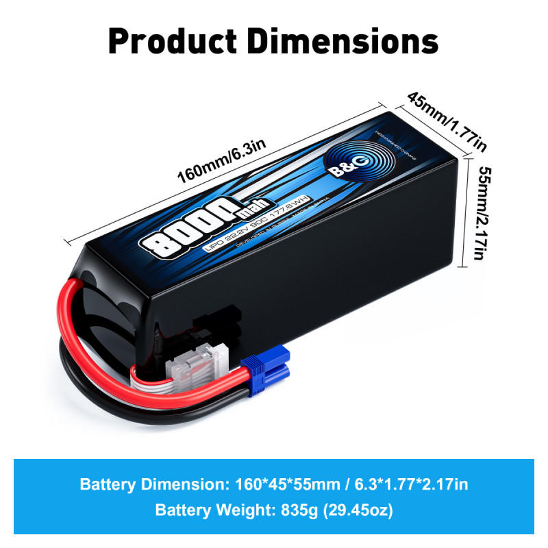 Аккумулятор Li-po B&C 8000mAh 6S 22.2V 90C EC5 (B&C-8000-6S-90-S-EC5)