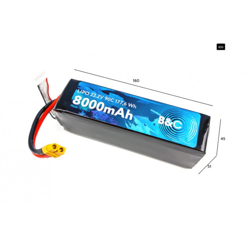 Аккумулятор Li-po B&C 8000 mAh 22.2V (6S) 90C XT60 Soft case 