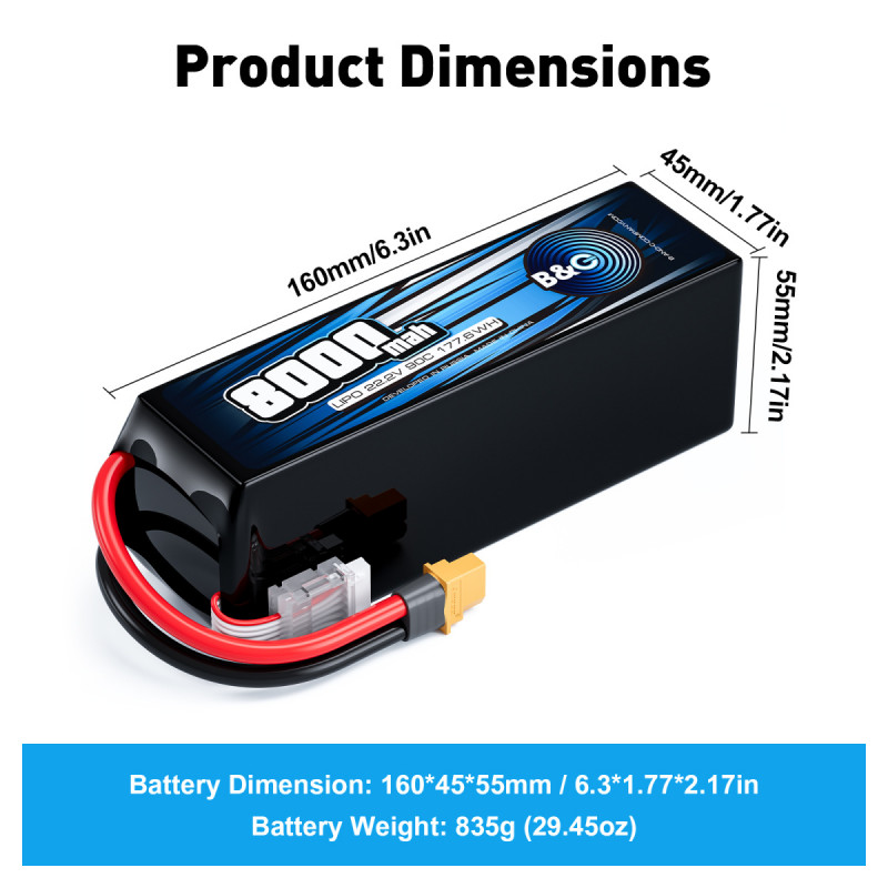 Аккумулятор Li-po B&C 8000 mAh 22.2V (6S) 90C XT60 Soft case 