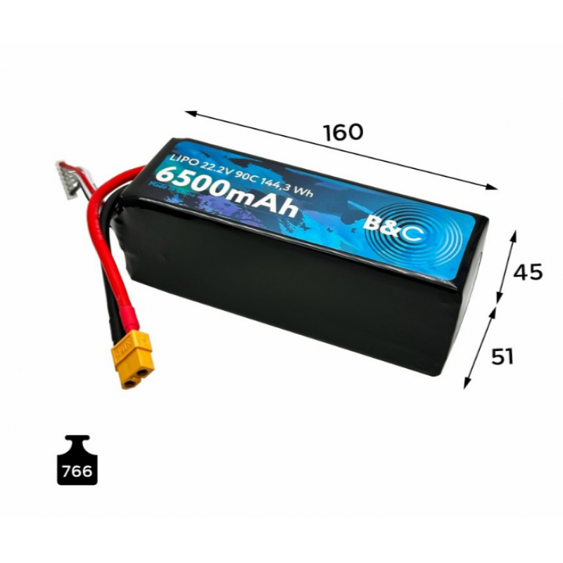 Аккумулятор LiPo B&C 6500 mAh 22.2V (6S) 90C XT60 Softcase B&C-6500-6S-90-S-XT60