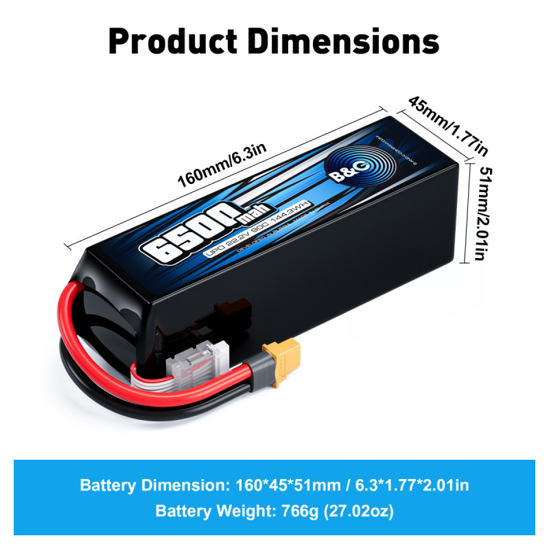 Аккумулятор LiPo B&C 6500 mAh 22.2V (6S) 90C XT60 Softcase B&C-6500-6S-90-S-XT60
