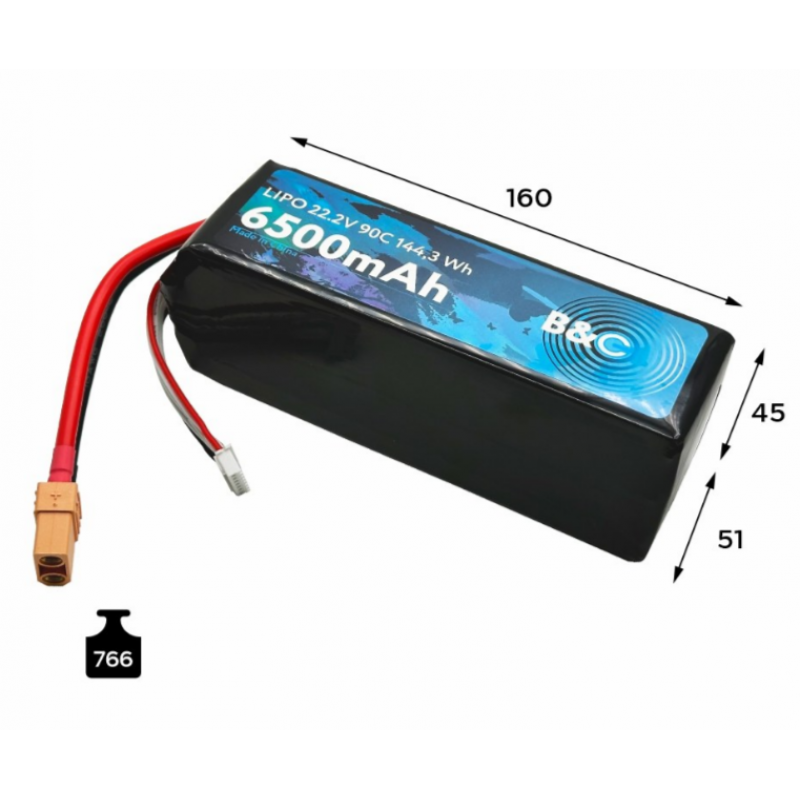 Аккумулятор LiPo B&C 6500 mAh 22.2V (6S) 90C XT90 Softcase B&C-6500-6S-90-S-XT90
