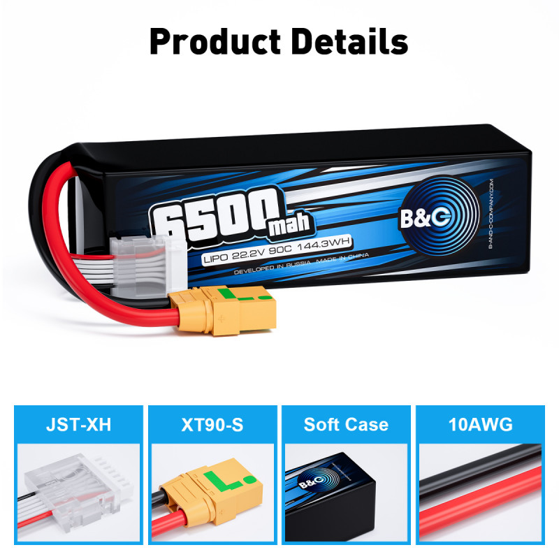 Аккумулятор LiPo B&C 6500 mAh 22.2V (6S) 90C XT90 Softcase B&C-6500-6S-90-S-XT90