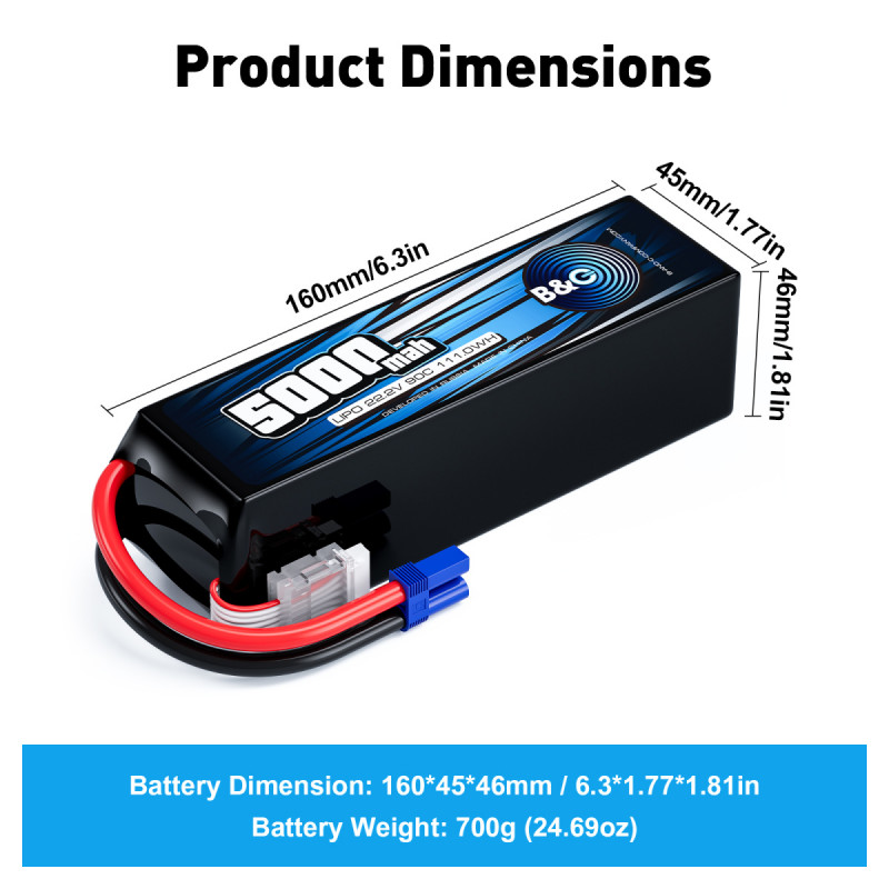 Аккумулятор LiPo B&C 5000 mAh 22.2V (6S) 90C EC5 Softcase B&C-5000-6S-90-S-EC5
