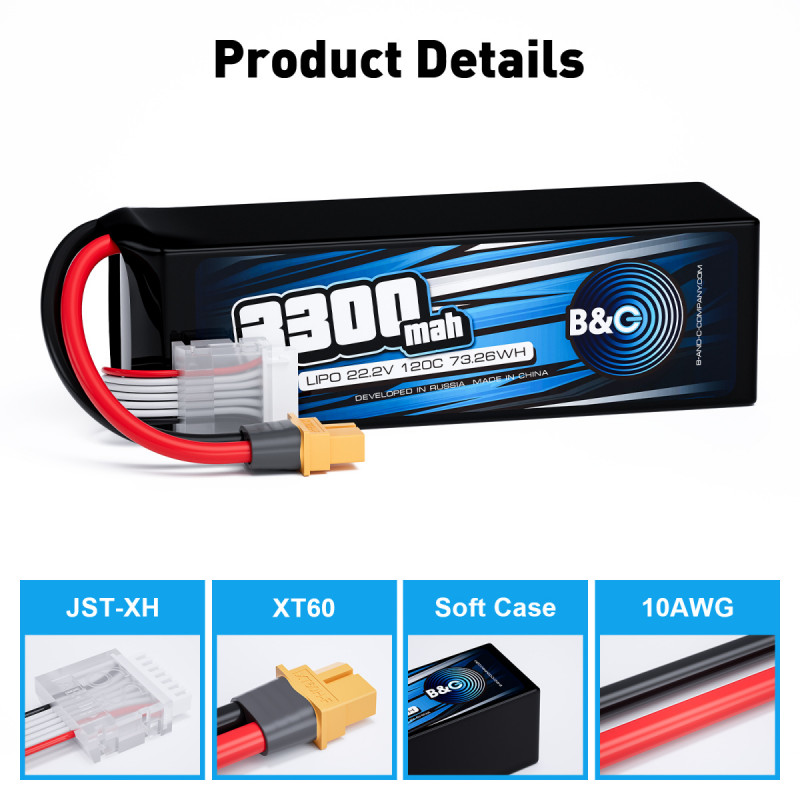 Аккумулятор LiPo B&C 3300 mAh 22.2V (6S) 120C XT60 Softcase B&C-3300-6S-120-S-XT60