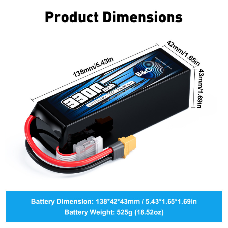 Аккумулятор LiPo B&C 3300 mAh 22.2V (6S) 120C XT60 Softcase B&C-3300-6S-120-S-XT60
