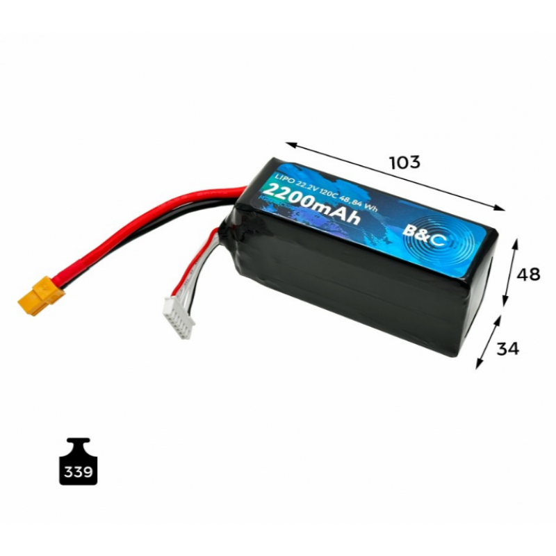 Аккумулятор LiPo B&C 2200 mAh 22.2V (6S) 120C XT60 Softcase B&C-2200-6S-120-S-XT60