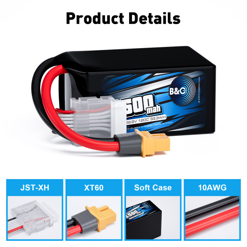 Аккумулятор LiPo B&C 1500 mAh 22.2V (6S) 120C XT60 Softcase B&C-1500-6S-120-S-XT60