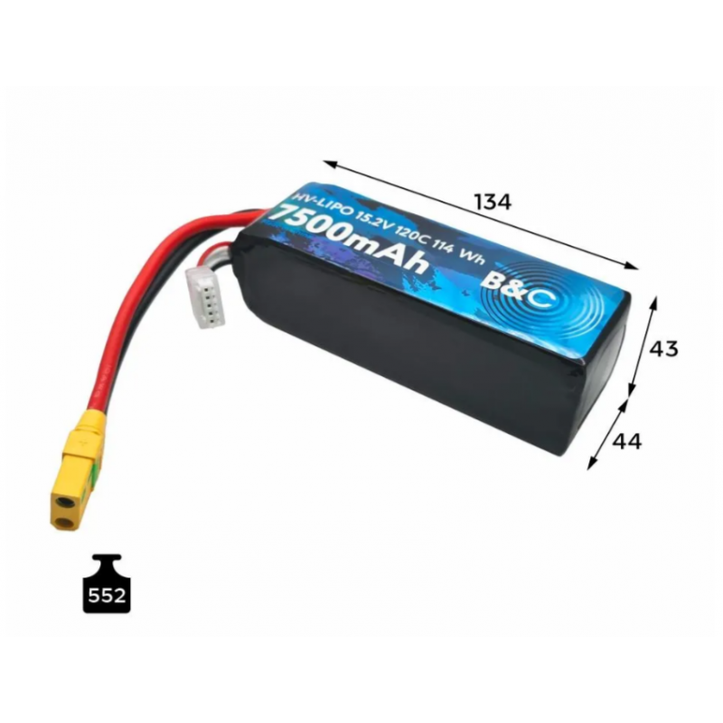 Аккумулятор LiPo B&C 7500 mAh 15.2V (4S HV) 120C XT90S Softcase B&C-7500-4SHV-120-S-XT90S