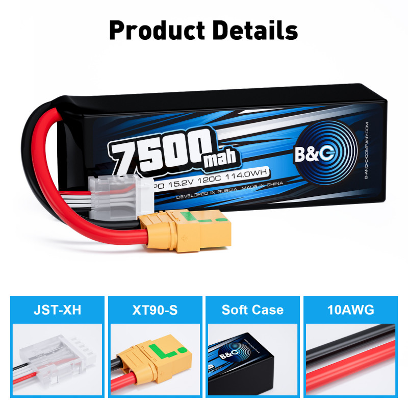 Аккумулятор LiPo B&C 7500 mAh 15.2V (4S HV) 120C XT90S Softcase B&C-7500-4SHV-120-S-XT90S
