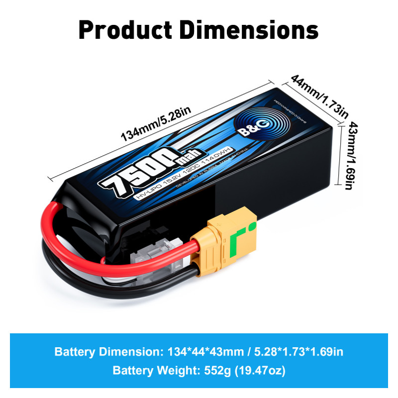 Аккумулятор LiPo B&C 7500 mAh 15.2V (4S HV) 120C XT90S Softcase B&C-7500-4SHV-120-S-XT90S