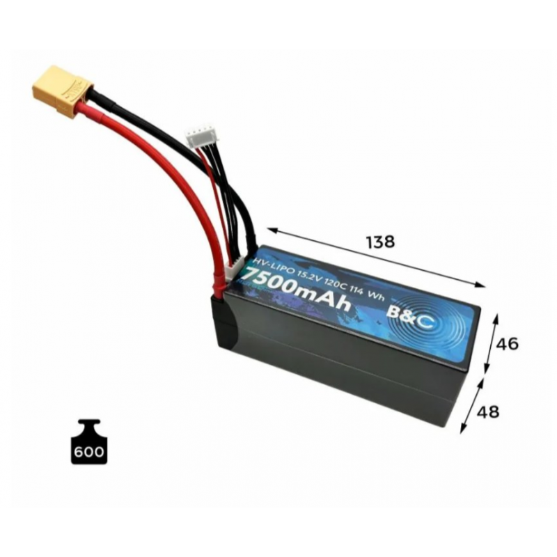 Аккумулятор LiPo B&C 7500 mAh 15.2V (4S HV) 120C XT90 Hardcase B&C-7500-4SHV-120-H-XT90