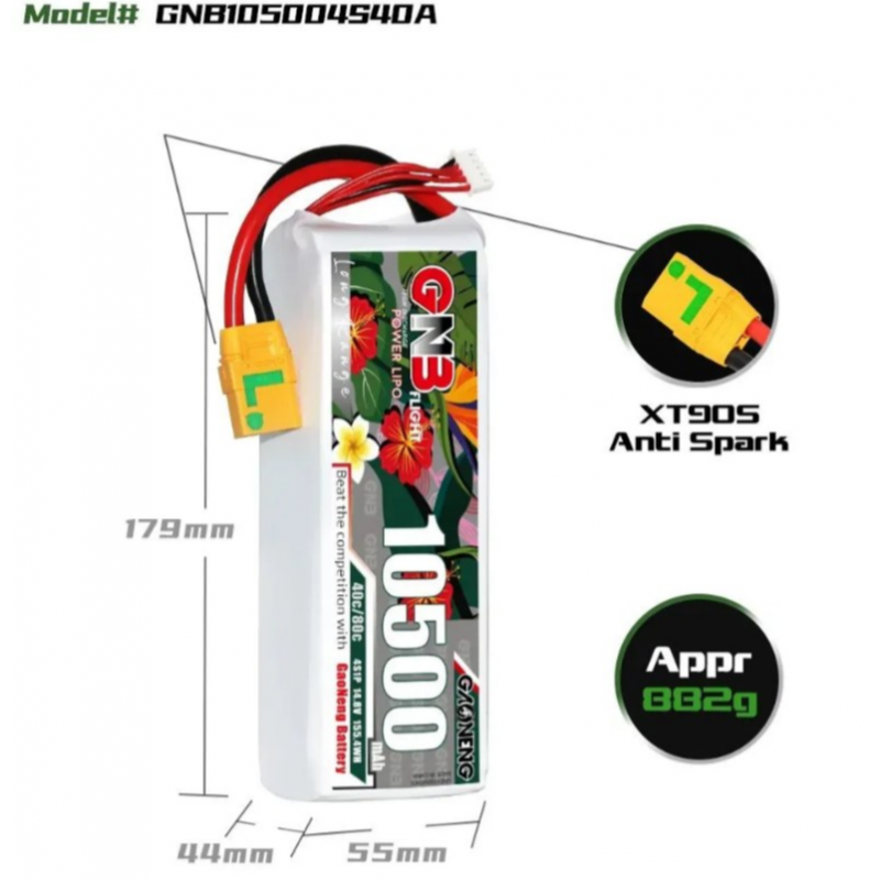 Аккумулятор LiPo Gaoneng GNB 10500 mAh 14.8V (4S) 40C XT90 Softcase GNB105004S40A