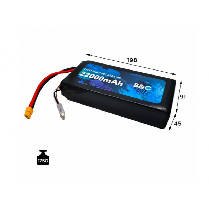 Аккумулятор LiPo B&C 22000 mAh 14.8V (4S) 90C XT90S Softcase B&C-22000-4S-90-S-XT90S