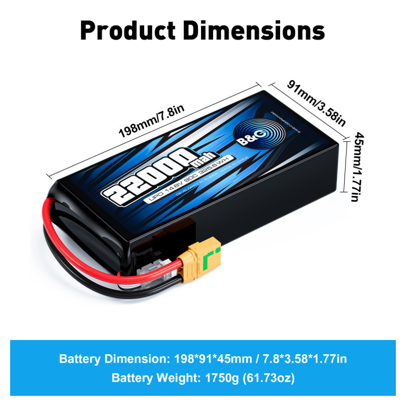 Аккумулятор LiPo B&C 22000 mAh 14.8V (4S) 90C XT90S Softcase B&C-22000-4S-90-S-XT90S