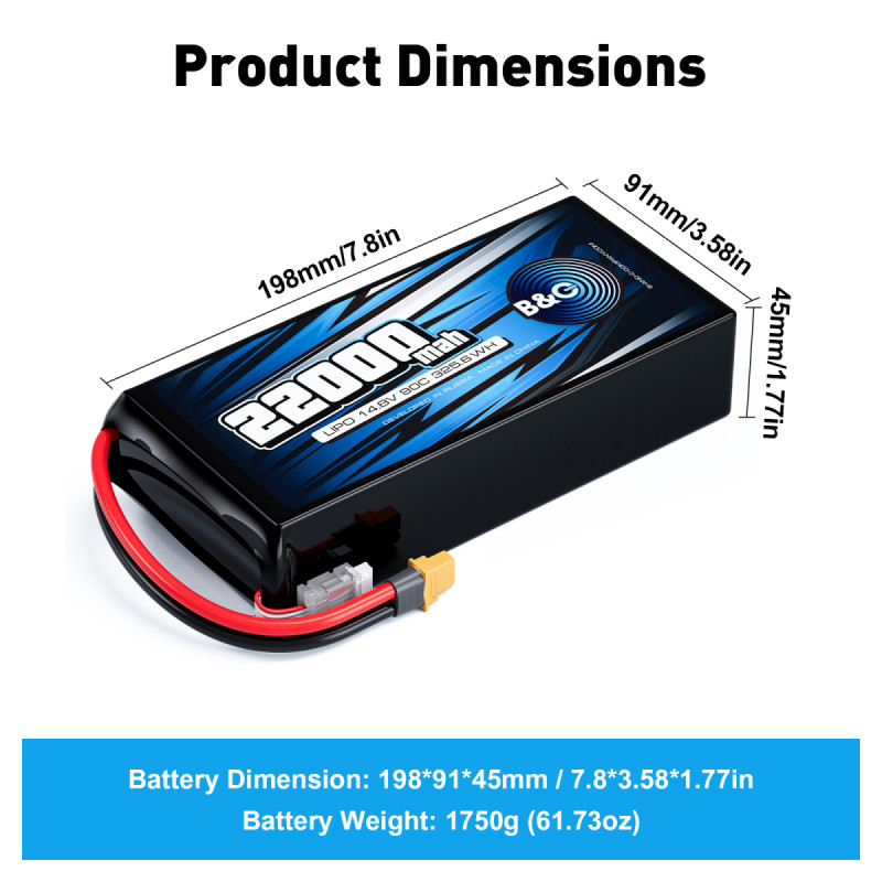 Аккумулятор LiPo B&C 22000 mAh 14.8V (4S) 90C XT60 Softcase B&C-22000-4S-90-S-XT60