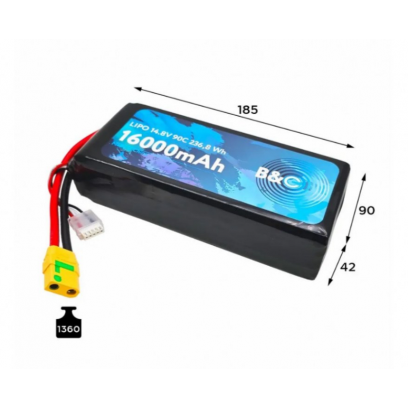 Аккумулятор LiPo B&C 16000 mAh 14.8V (4S) 90C XT90S Softcase B&C-16000-4S-90-S-XT90S