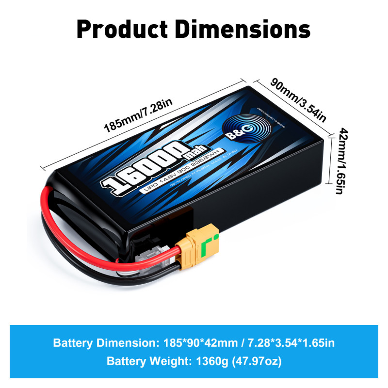 Аккумулятор LiPo B&C 16000 mAh 14.8V (4S) 90C XT90S Softcase B&C-16000-4S-90-S-XT90S