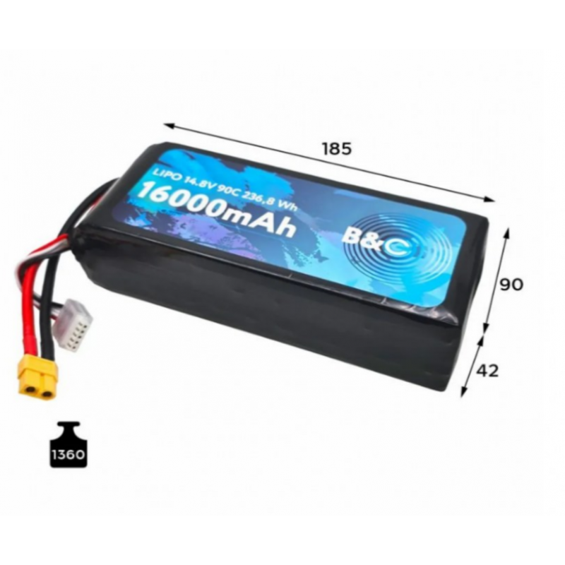 Аккумулятор LiPo B&C 16000 mAh 14.8V (4S) 90C XT60 Softcase B&C-16000-4S-90-S-XT60
