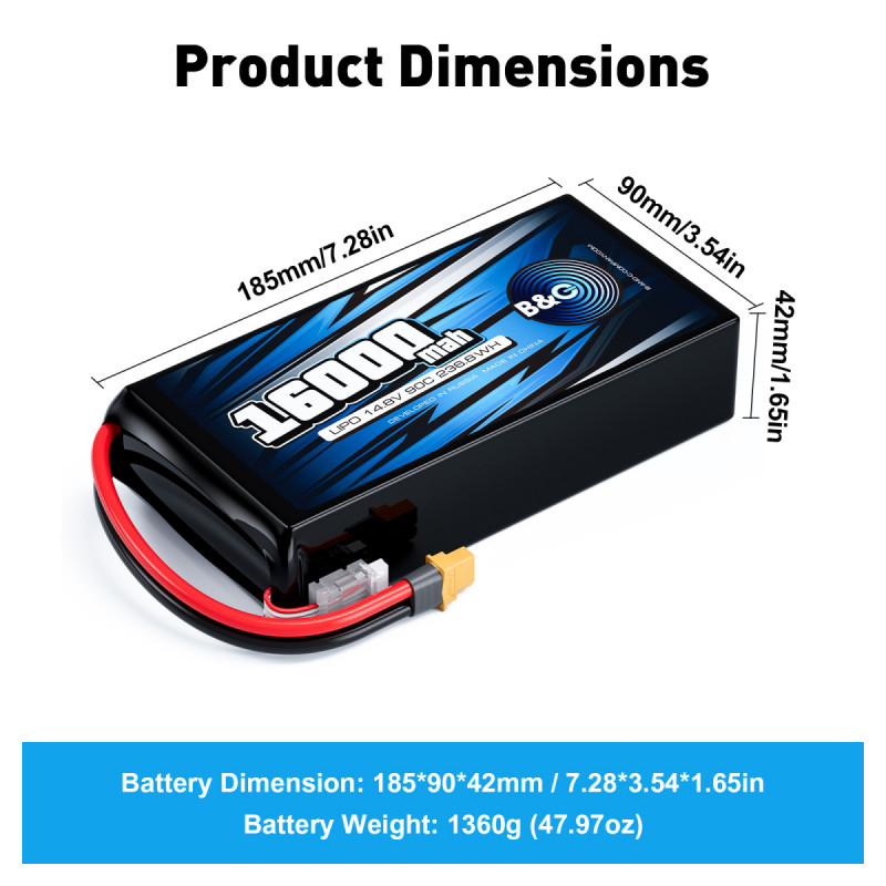 Аккумулятор LiPo B&C 16000 mAh 14.8V (4S) 90C XT60 Softcase B&C-16000-4S-90-S-XT60