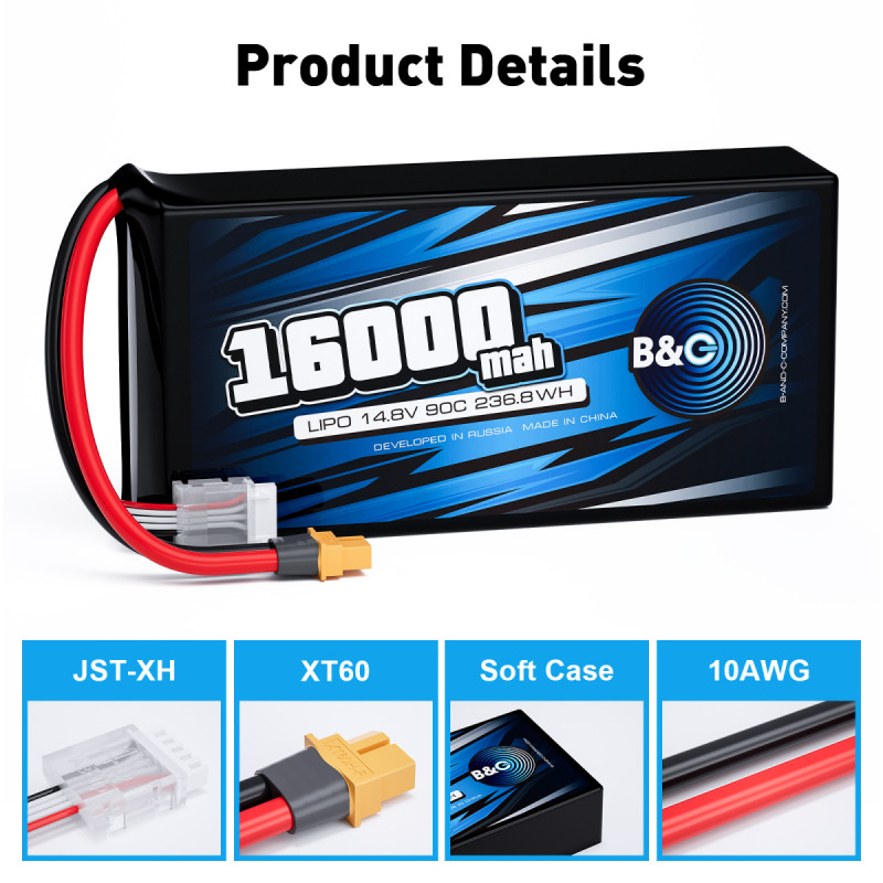 Аккумулятор LiPo B&C 16000 mAh 14.8V (4S) 90C XT60 Softcase B&C-16000-4S-90-S-XT60