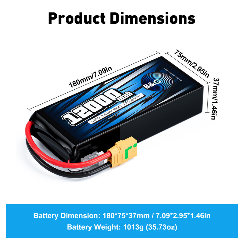 Аккумулятор LiPo B&C 12000 mAh 14.8V (4S) 90C XT90S Softcase B&C-12000-4S-90-S-XT90S