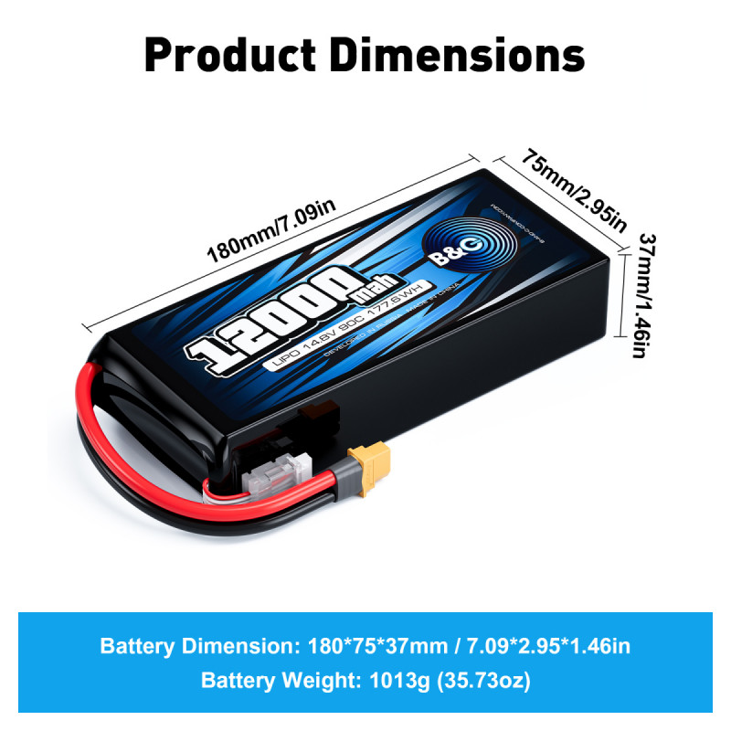 Аккумулятор LiPo B&C 12000 mAh 14.8V (4S) 90C XT60 Softcase B&C-12000-4S-90-S-XT60