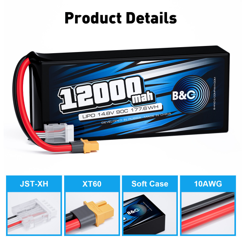Аккумулятор LiPo B&C 12000 mAh 14.8V (4S) 90C XT60 Softcase B&C-12000-4S-90-S-XT60