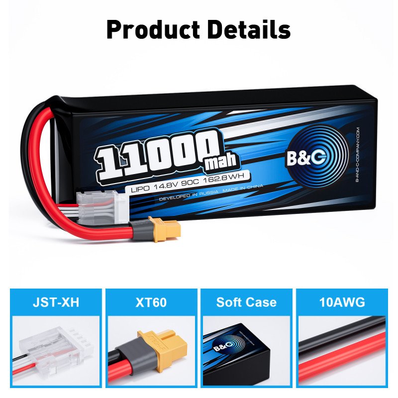 Аккумулятор LiPo B&C 11000 mAh 14.8V (4S) 90C XT60 Softcase B&C-11000-4S-90-S-XT60