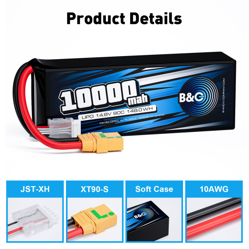 Аккумулятор LiPo B&C 10000 mAh 14.8V (4S) 90C XT90S Softcase B&C-10000-4S-90-S-XT90S