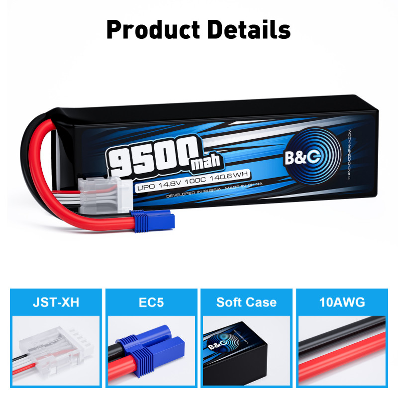Аккумулятор LiPo B&C 9500 mAh 14.8V (4S) 100C EC5 Softcase B&C-9500-4S-100-S-EC5