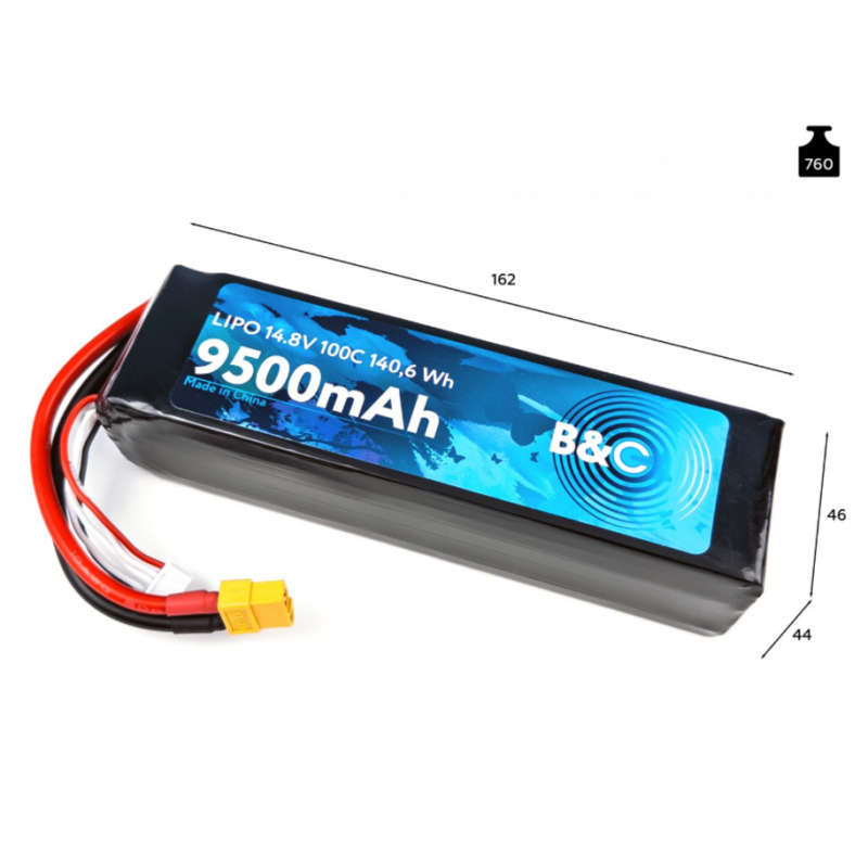 Аккумулятор LiPo B&C 9500 mAh 14.8V (4S) 100C XT60 Softcase B&C-9500-4S-100-S-XT60