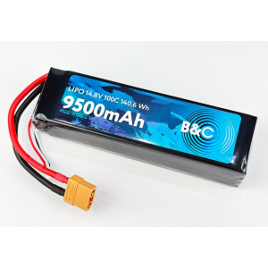 Аккумулятор Li-po B&C 9500 MAH 14.8V (4s) 100C, XT90, Soft case B&C-9500-4S-100-S-XT90