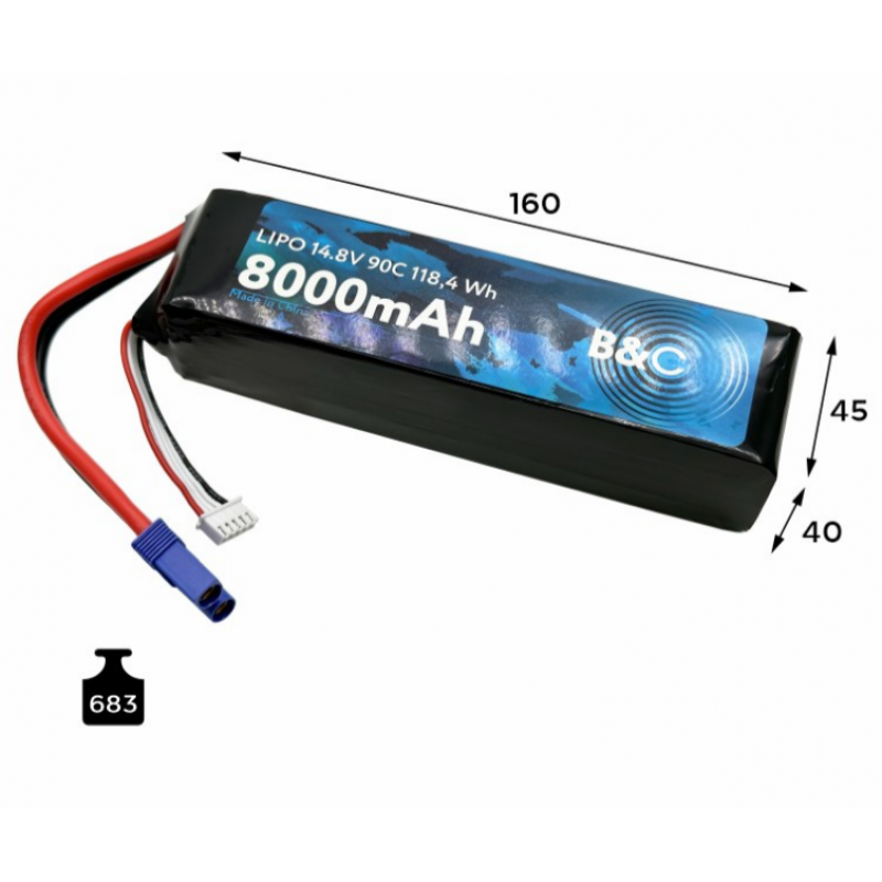 Аккумулятор LiPo B&C 8000 mAh 14.8V (4S) 90C EC5 Softcase B&C-8000-4S-90-S-EC5