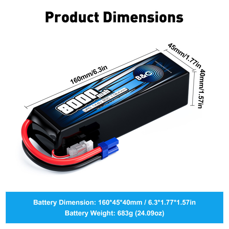 Аккумулятор LiPo B&C 8000 mAh 14.8V (4S) 90C EC5 Softcase B&C-8000-4S-90-S-EC5