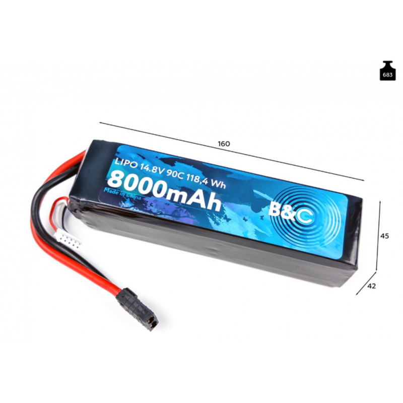 Аккумулятор LiPo B&C 8000 mAh 14.8V (4S) 90C TRX Softcase B&C-8000-4S-90-S-TRX