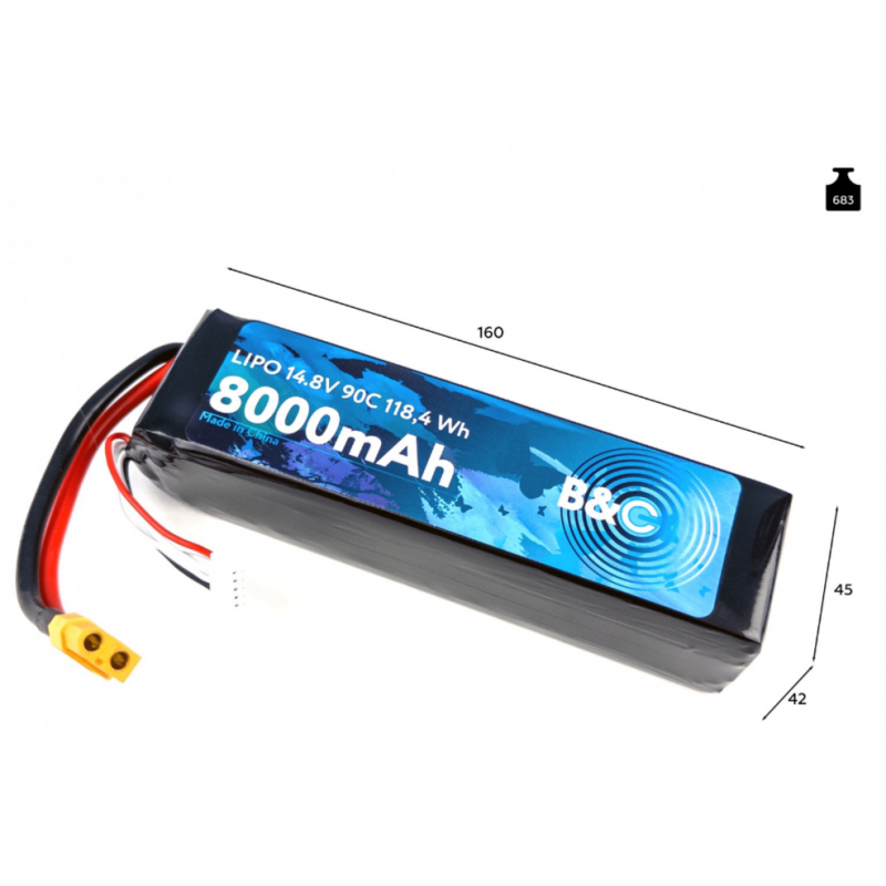 Аккумулятор LiPo B&C 8000 mAh 14.8V (4S) 90C XT60 Softcase B&C-8000-4S-90-S-XT60