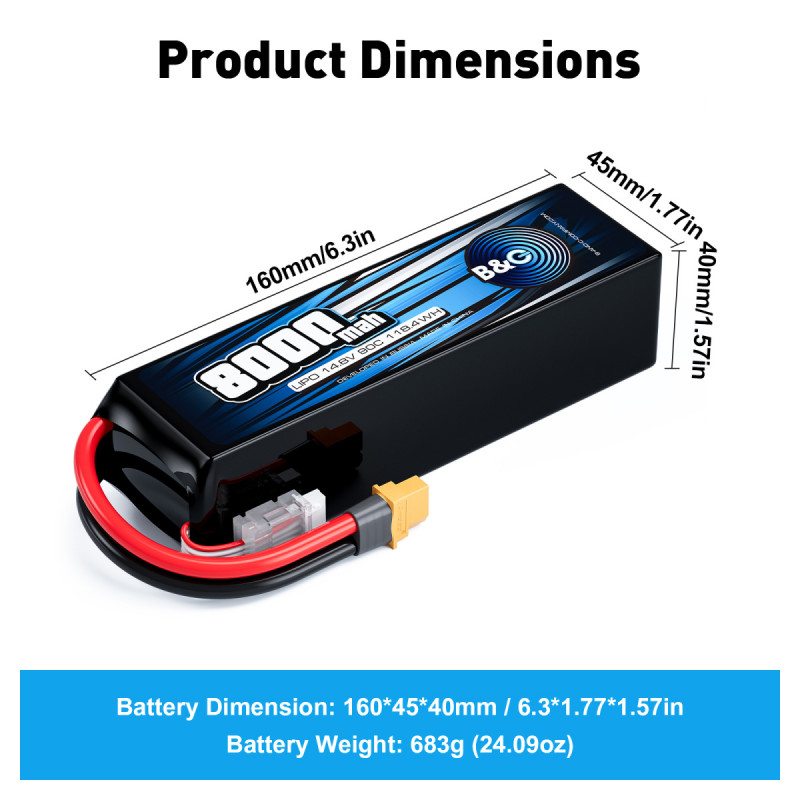 Аккумулятор LiPo B&C 8000 mAh 14.8V (4S) 90C XT60 Softcase B&C-8000-4S-90-S-XT60