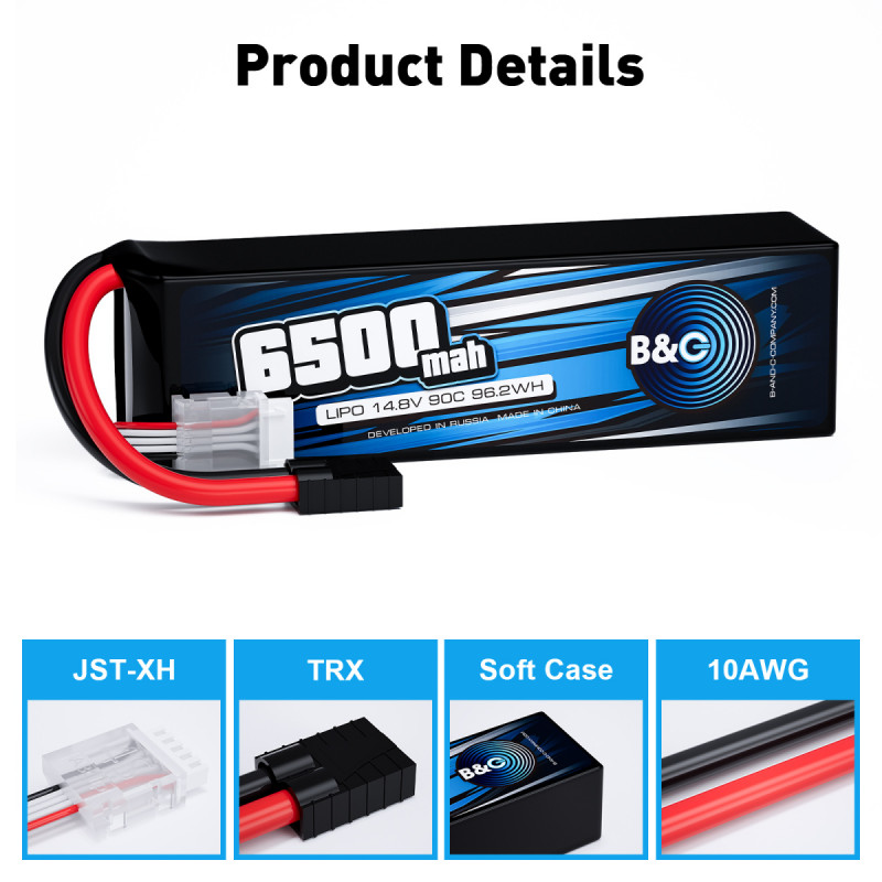 Аккумулятор LiPo B&C 6500 mAh 14.8V (4S) 90C TRX Softcase B&C-6500-4S-90-S-TRX