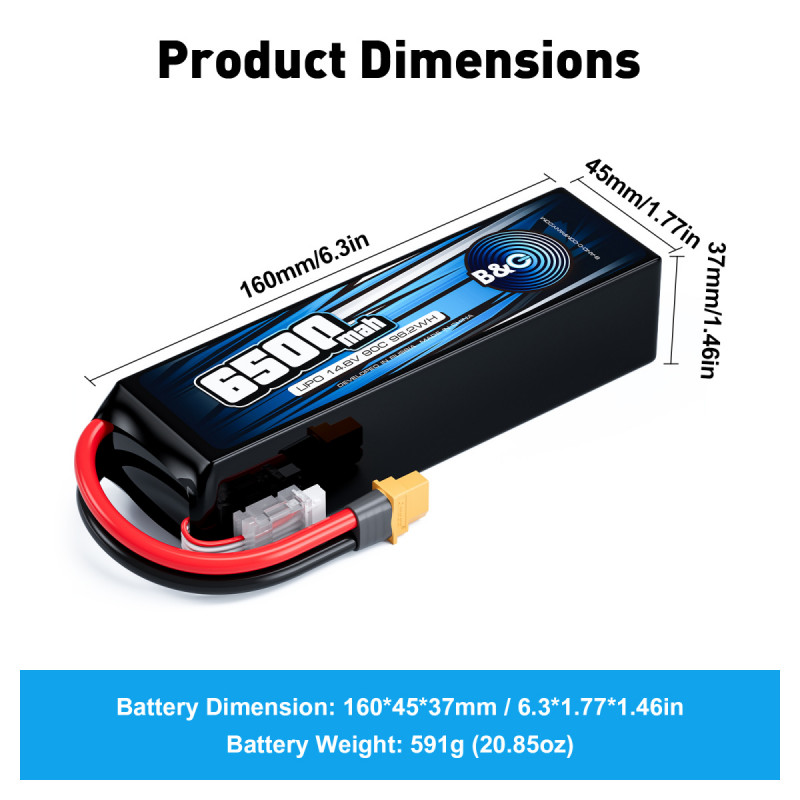 Аккумулятор LiPo B&C 6500 mAh 14.8V (4S) 90C XT60 Softcase B&C-6500-4S-90-S-XT60
