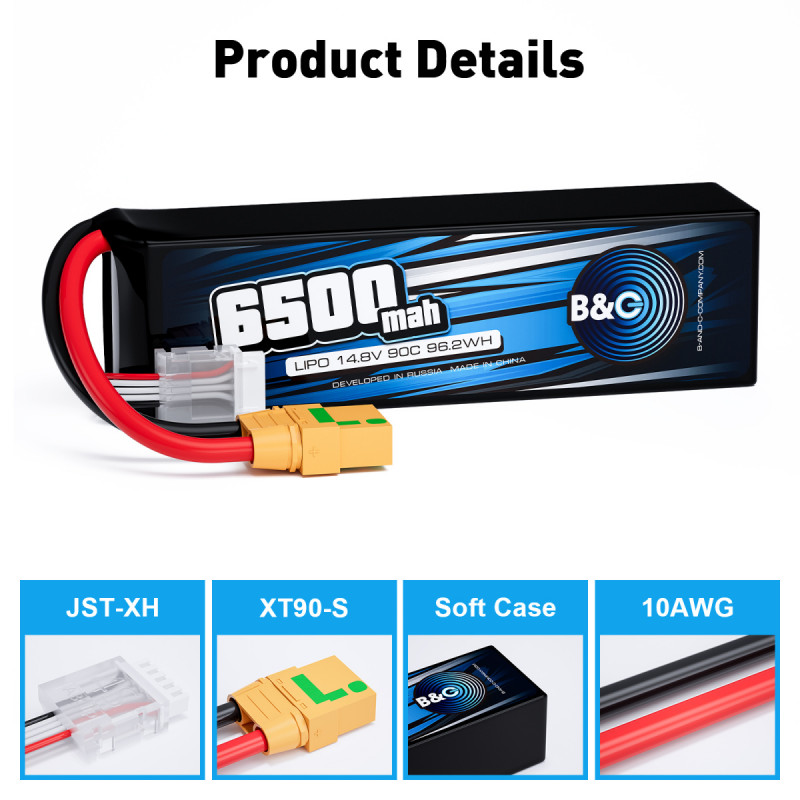 Аккумулятор LiPo B&C 6500 mAh 14.8V (4S) 90C XT90 Softcase B&C-6500-4S-90-S-XT90
