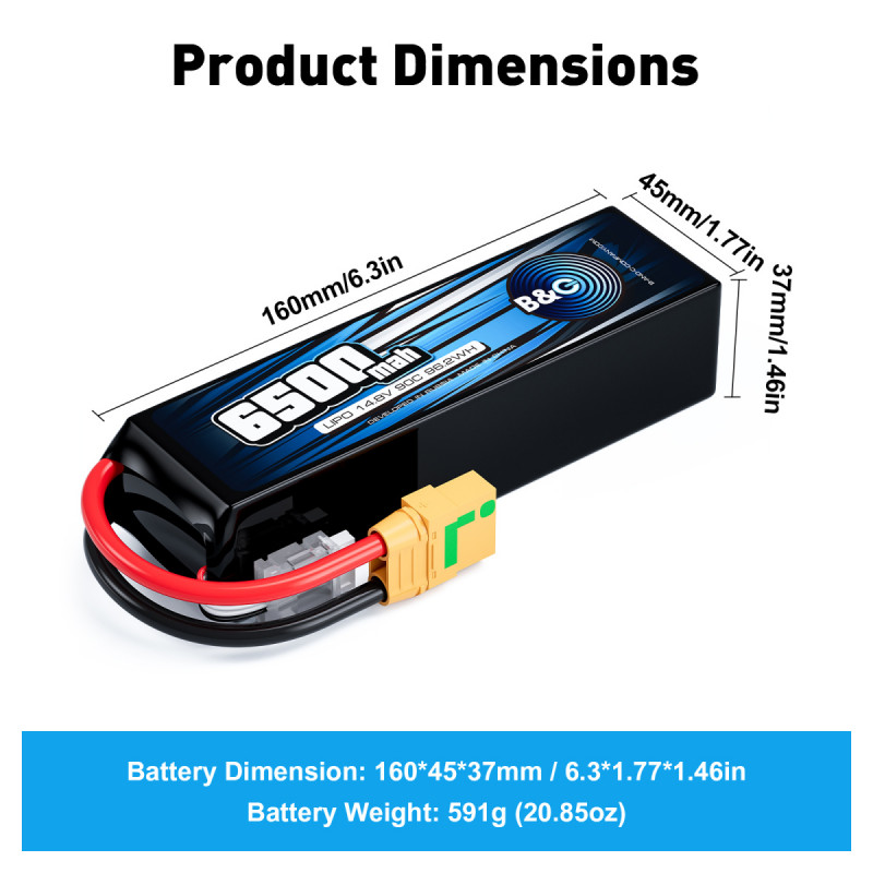 Аккумулятор LiPo B&C 6500 mAh 14.8V (4S) 90C XT90 Softcase B&C-6500-4S-90-S-XT90
