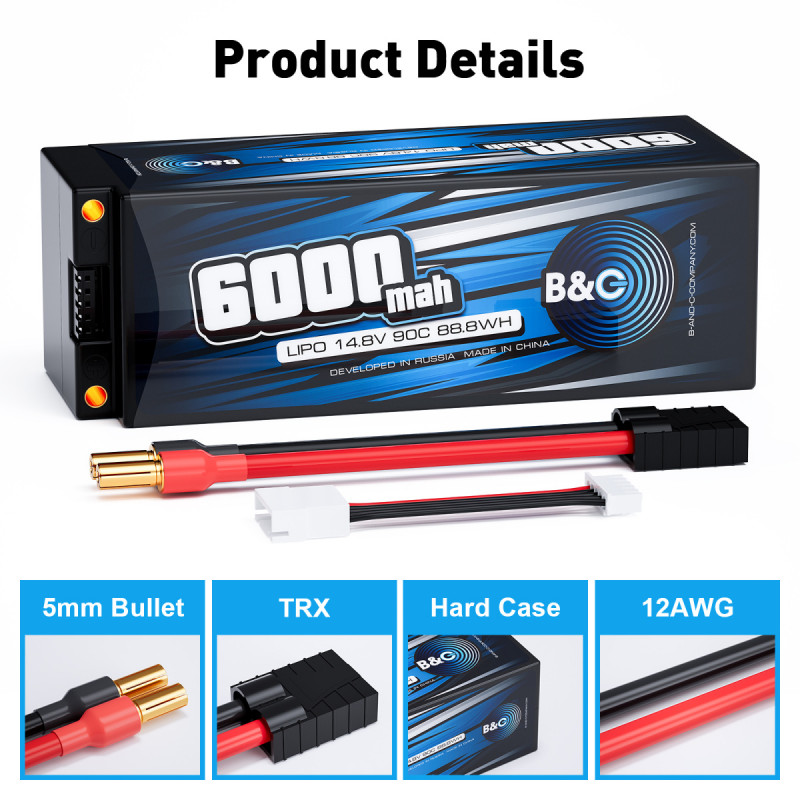 Аккумулятор LiPo B&C 6000 mAh 14.8V (4S) 90C TRX Hardcase B&C-6000-4S-90-H-TRX