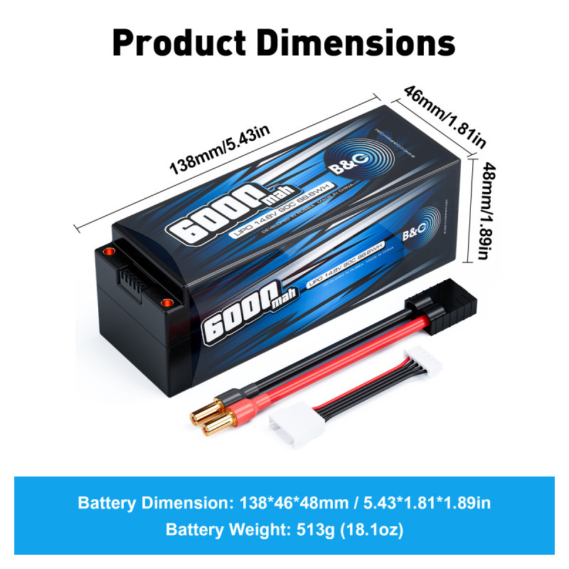 Аккумулятор LiPo B&C 6000 mAh 14.8V (4S) 90C TRX Hardcase B&C-6000-4S-90-H-TRX