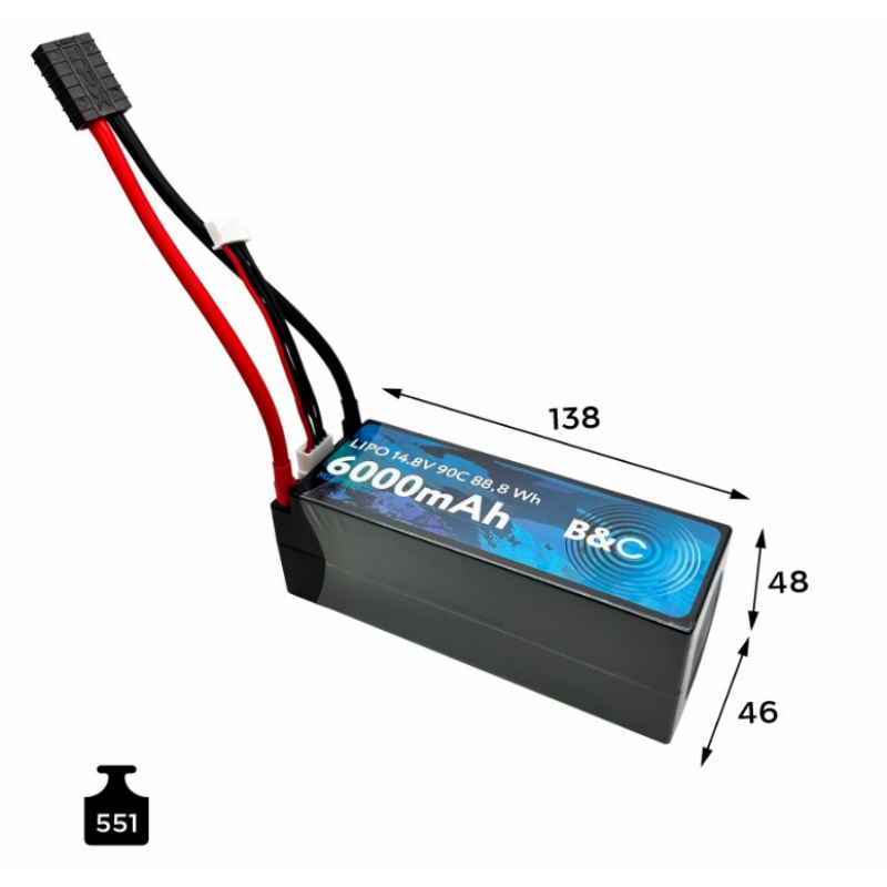 Аккумулятор LiPo B&C 6000 mAh 14.8V (4S) 90C TRX Hardcase B&C-6000-4S-90-H-TRX
