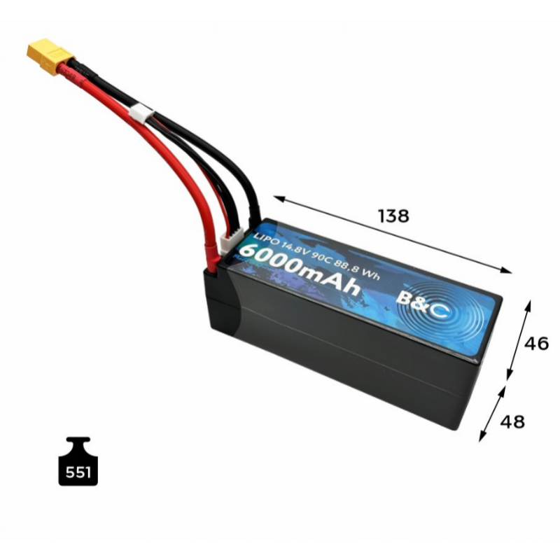 Аккумулятор LiPo B&C 6000 mAh 14.8V (4S) 90C XT60 Hardcase B&C-6000-4S-90-H-XT60
