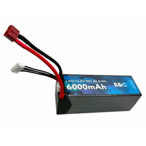 Аккумулятор Li-po B&C 6000 MAH 14.8v (4s) 90C, 5mm + T-Plug, Hard case B&C-6000-4S-90-H-T