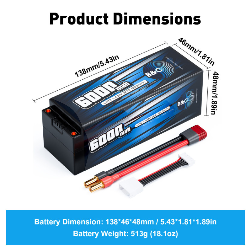 Аккумулятор LiPo B&C 6000 mAh 14.8V (4S) 90C T-Plug Hardcase B&C-6000-4S-90-H-T